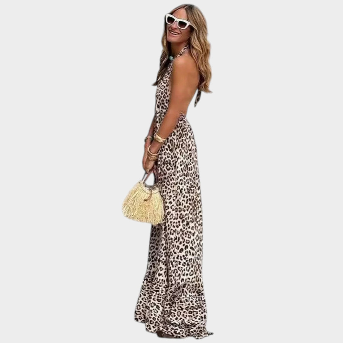 Women’s Leopard Print Maxi Dress with Relaxed Fit