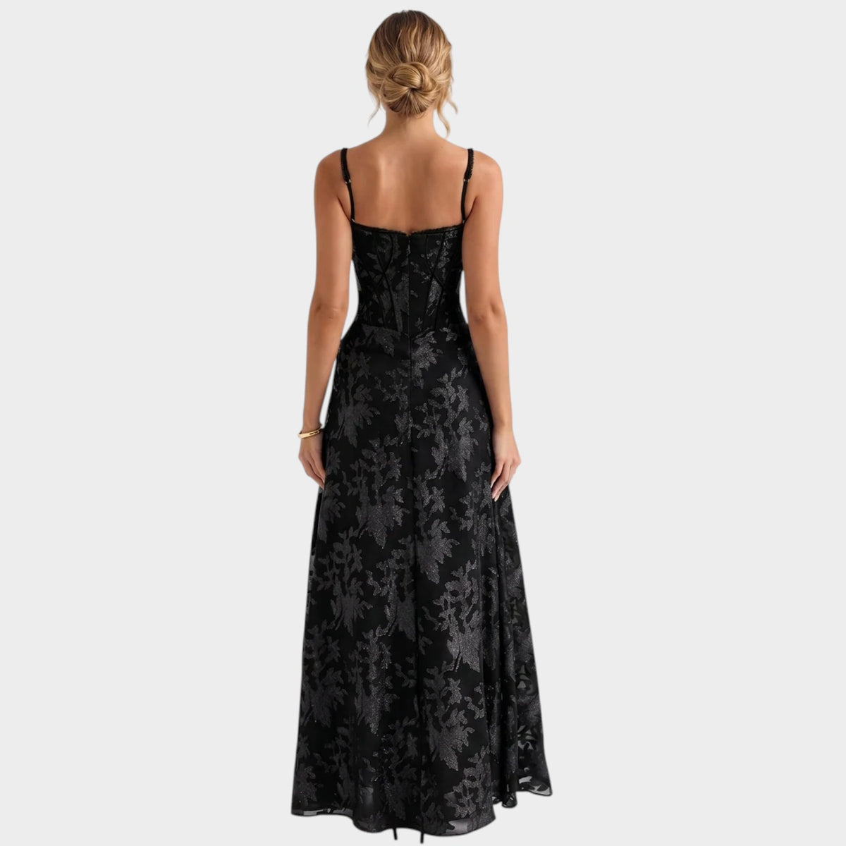 Women’s Corset Maxi Dress with Lurex Floral Pattern