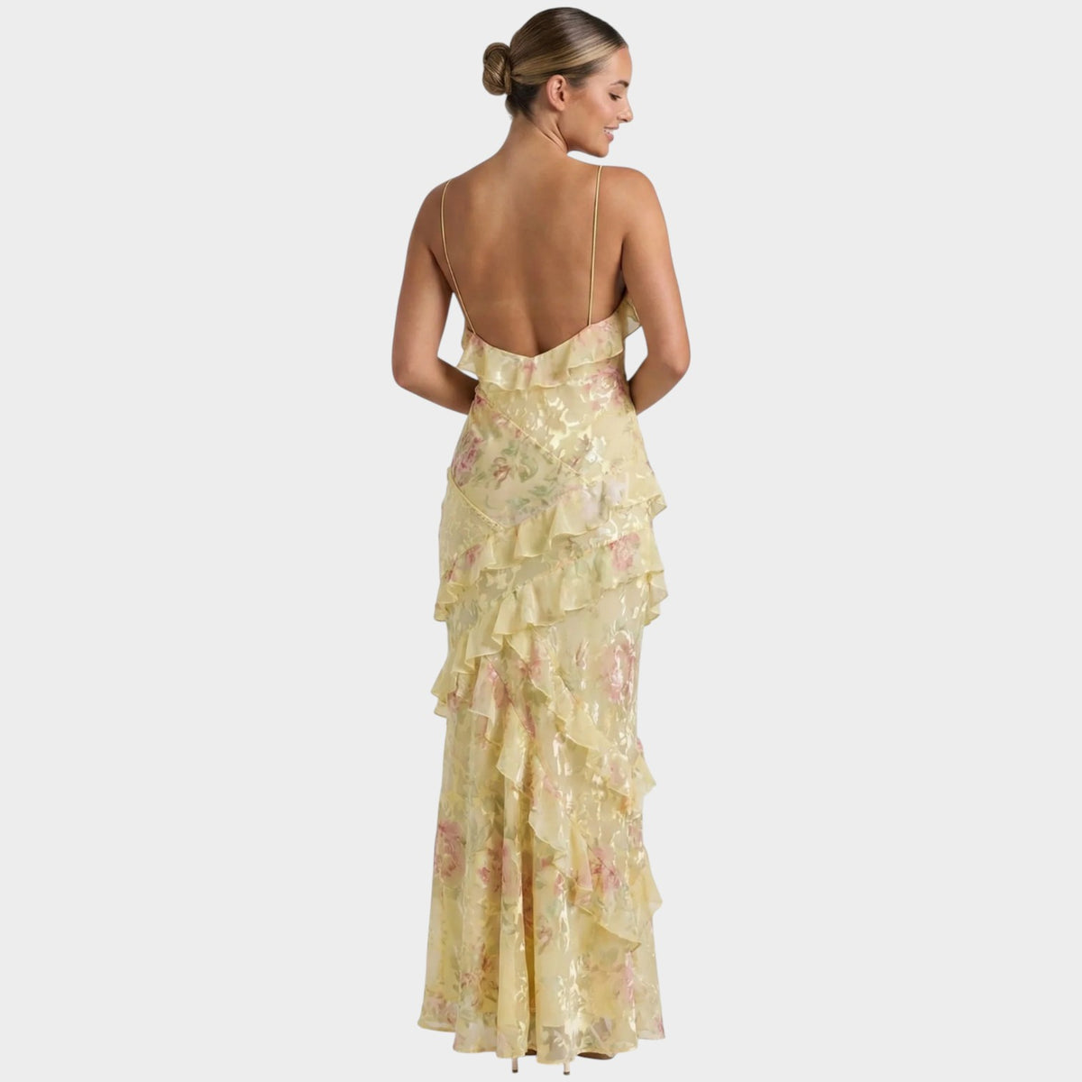 Women’s Floral Maxi Dress Ruffle Layers V-Neck Thin Straps