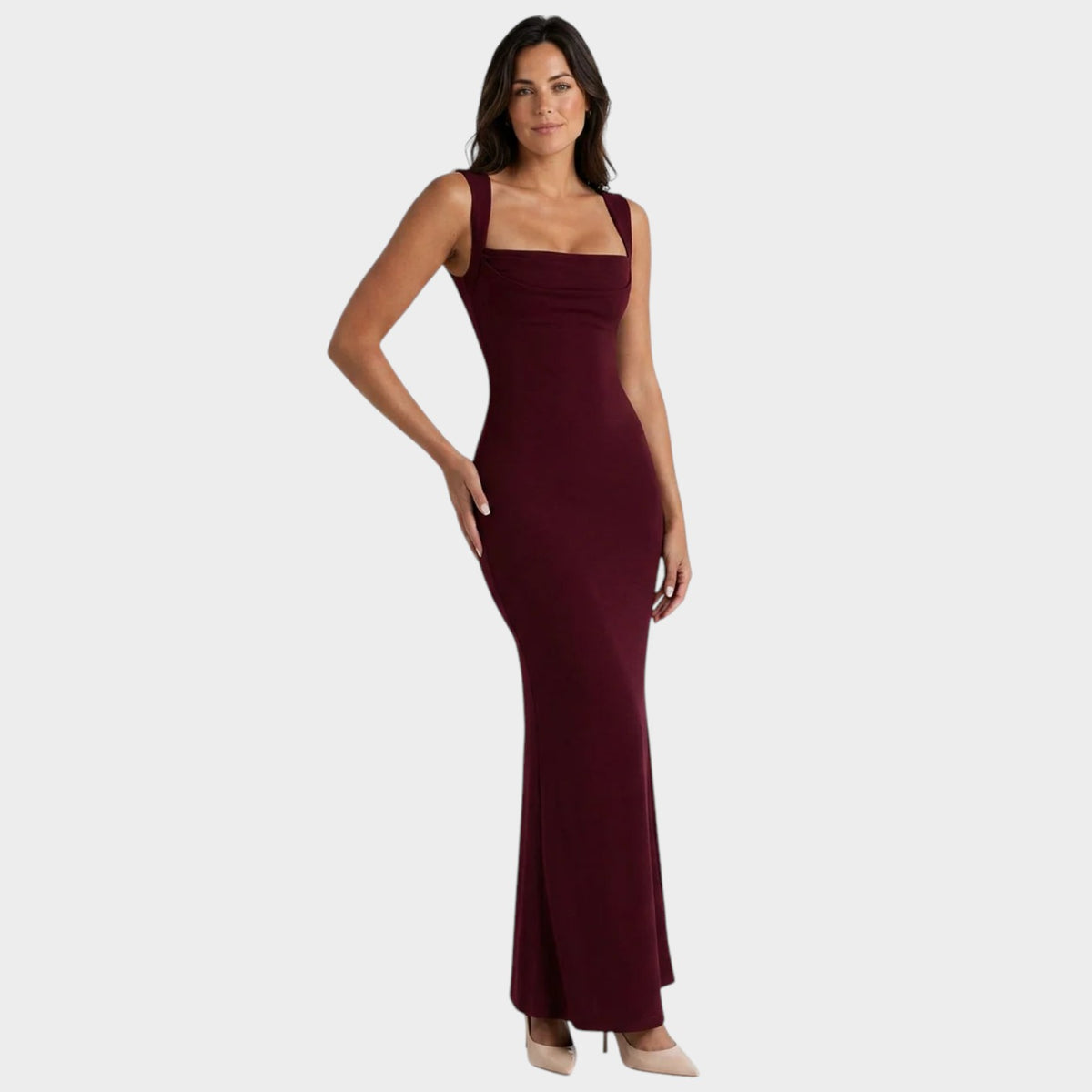 Women’s Maxi Dress with Square Neckline and Draped Bodice