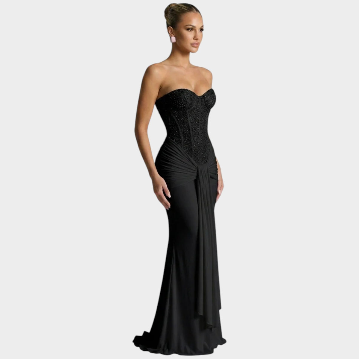 Women’s Strapless Sequin Maxi Dress with Draped Skirt