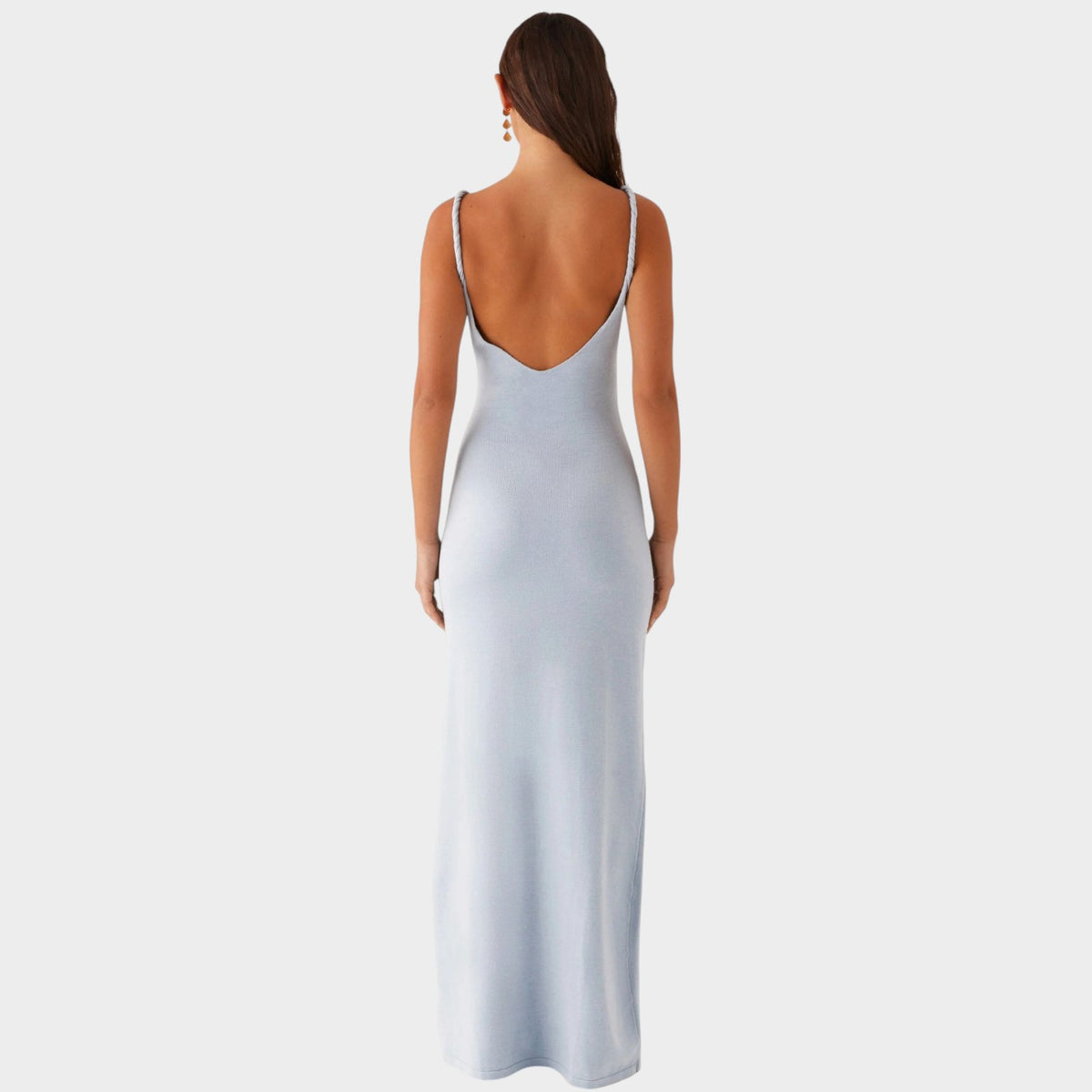 Women’s Maxi Dress with Twisted Shoulder Straps and Plunge V-Neck