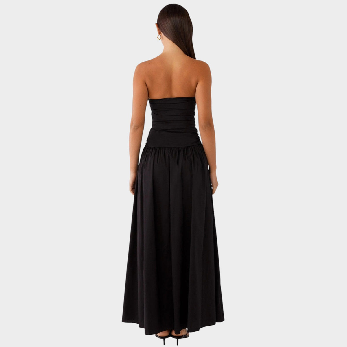 Women’s Strapless Maxi Dress with Ruched Bodice Flowing Skirt