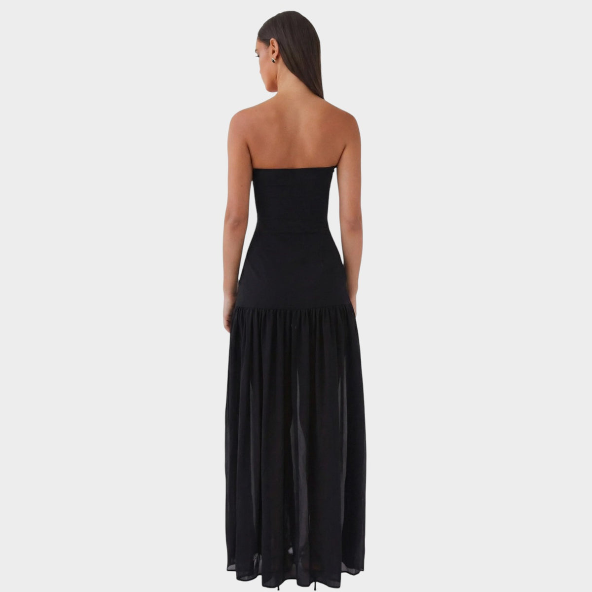 Women’s Strapless Maxi Dress with Gathered Skirt and Side Slit