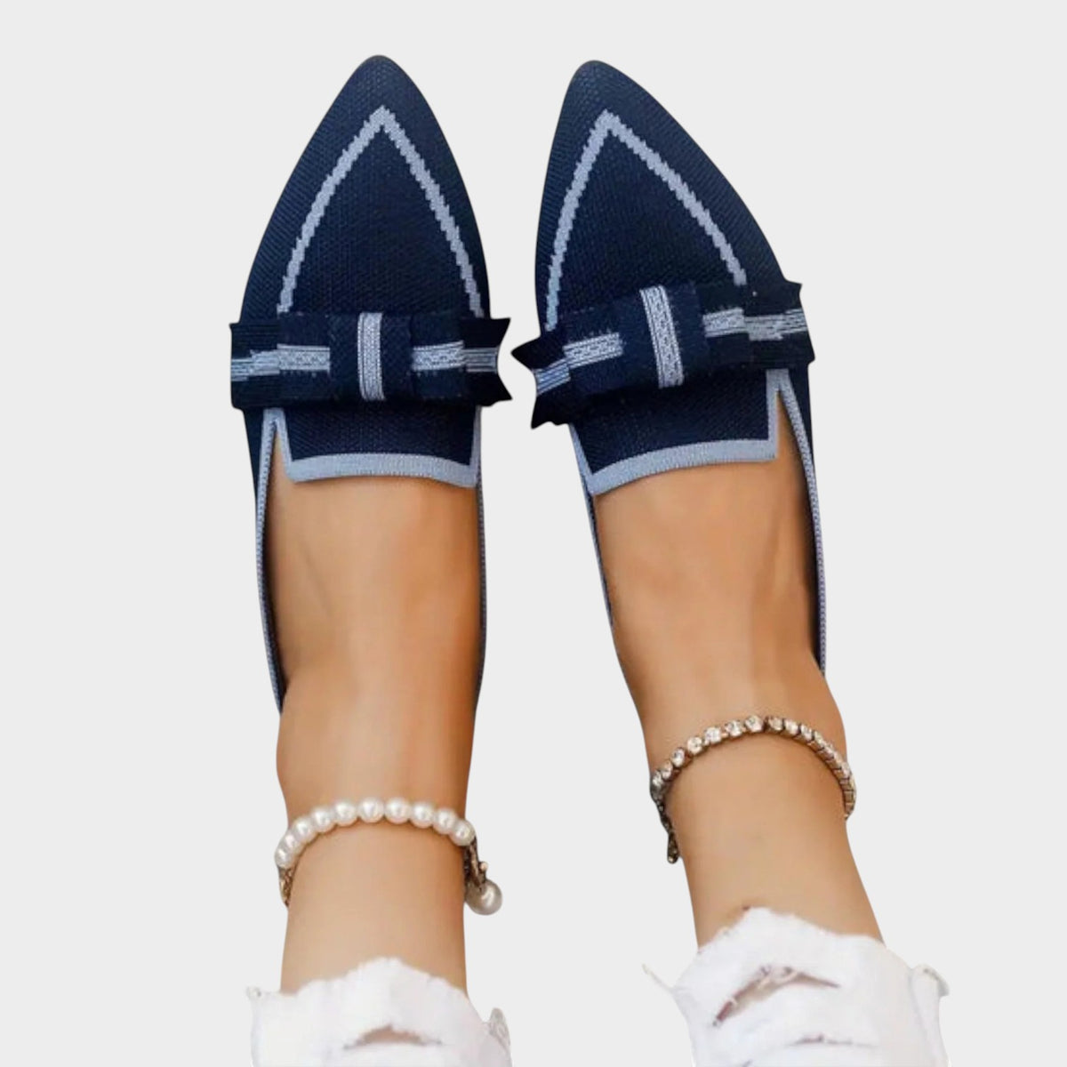 Women’s Woven Loafers Pointed Toe Bow Detail Flat Sole