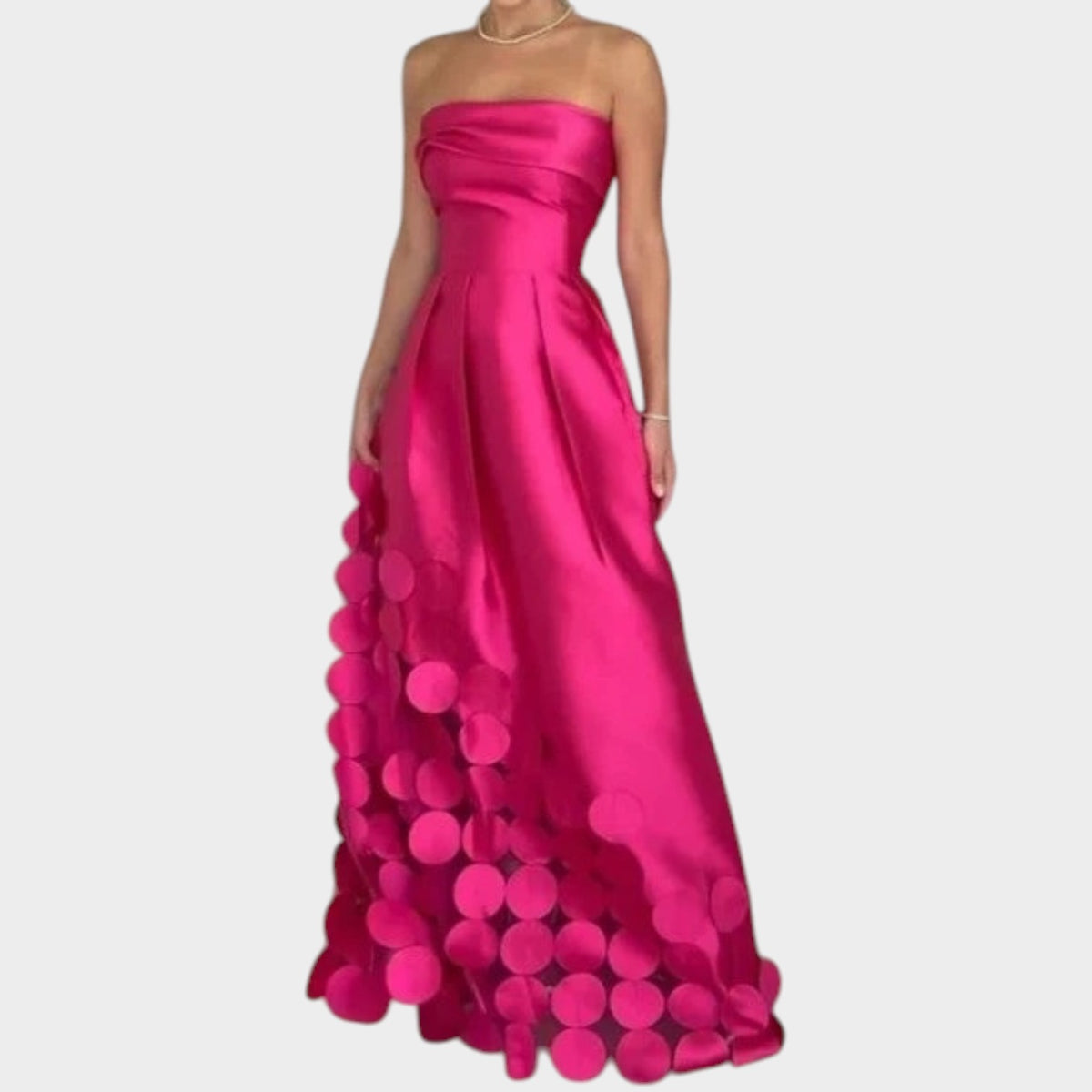 Women’s Satin Maxi Dress with Round Neckline and Flared Skirt
