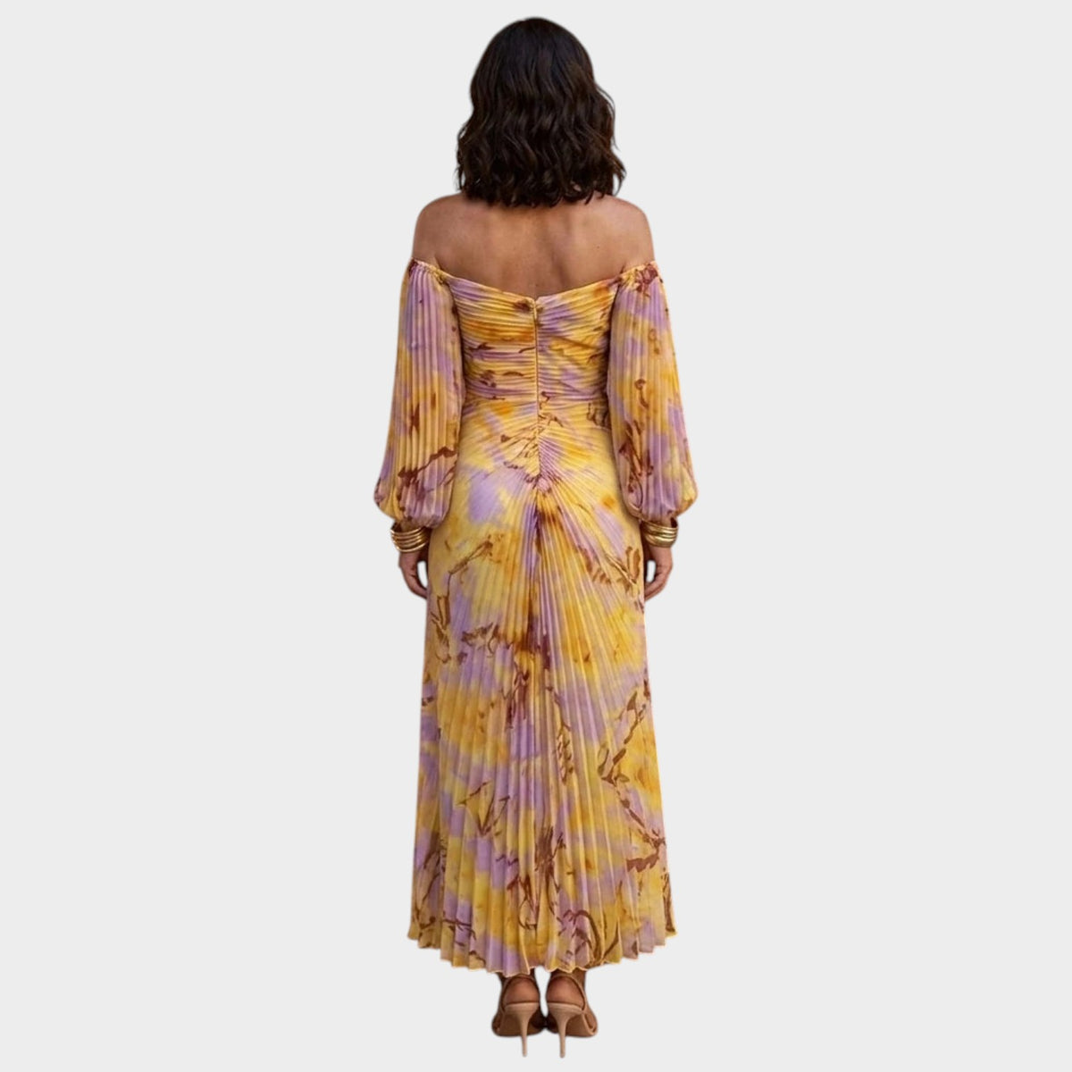 Women’s Floral Maxi Dress Ruched Bodice Off-Shoulder Neckline