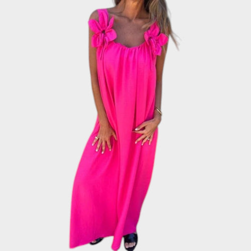 Women’s Floral Maxi Dress with U-Neckline and Fitted Silhouette