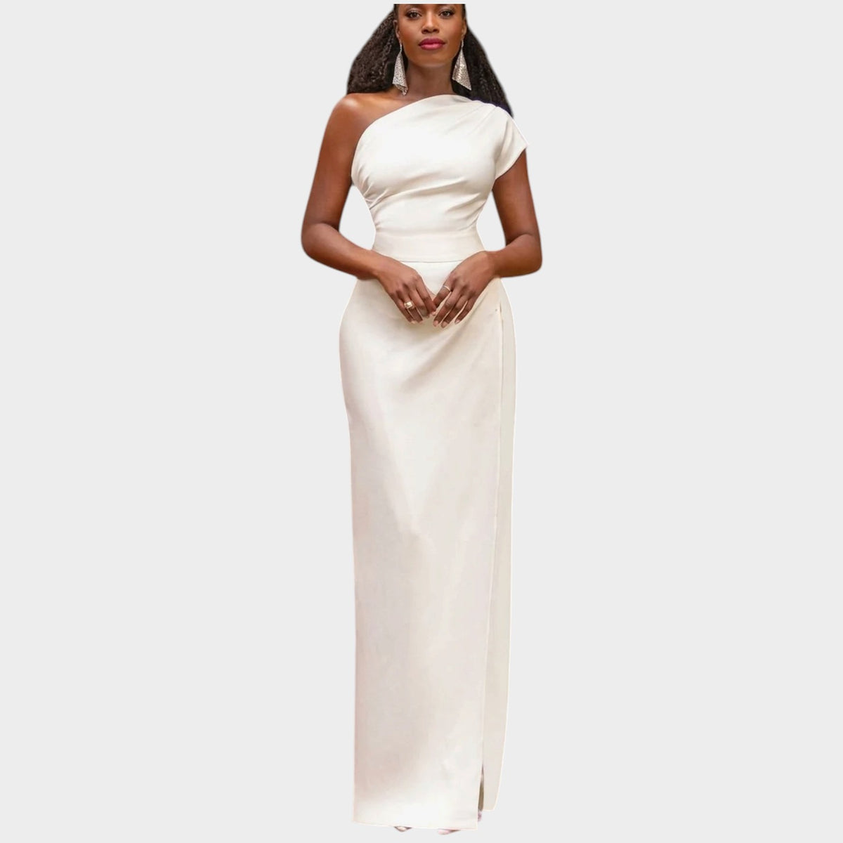 Women’s One-Shoulder Maxi Dress with Draped Bodice and High Side Slit