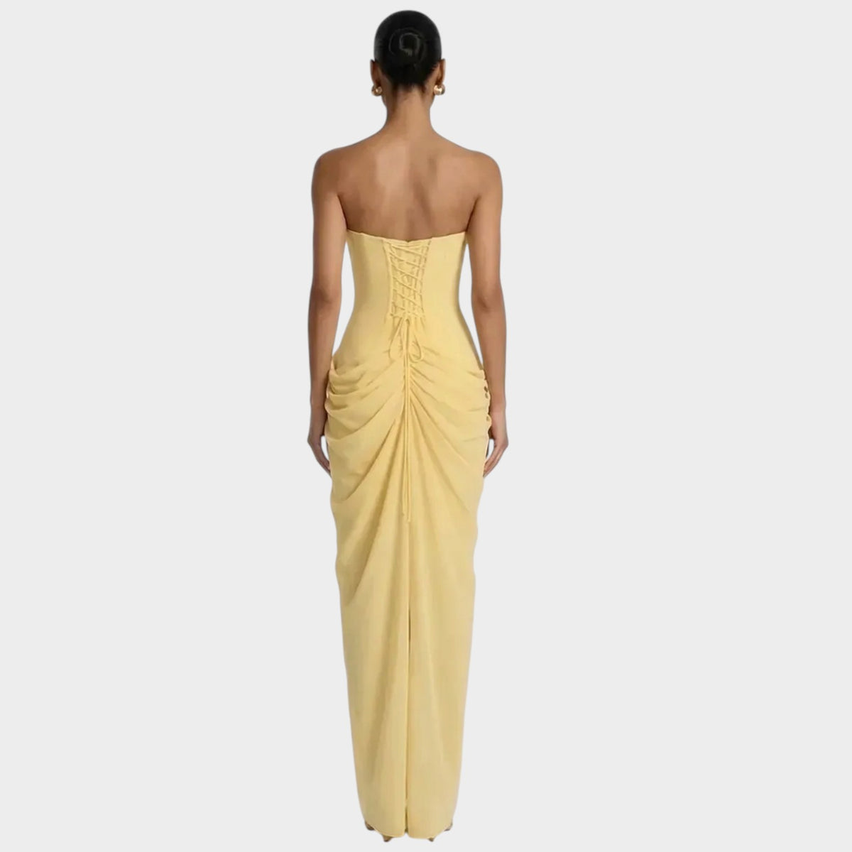 Women’s Strapless Maxi Dress with Draped Waist and Side Slit
