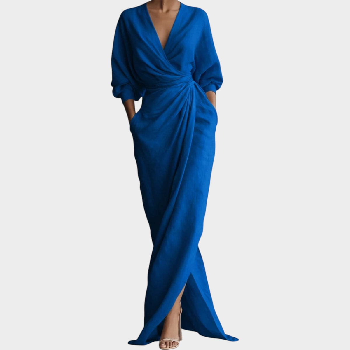 Women’s Maxi Dress with Three-Quarter Sleeves and Side Pockets