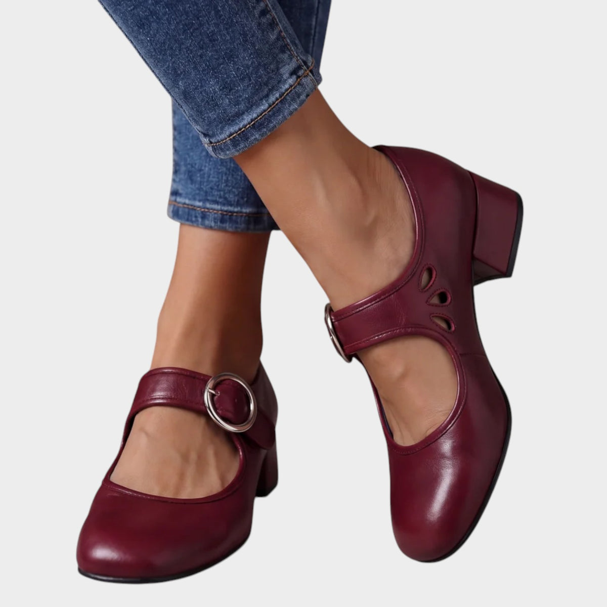 Women’s Heeled Shoes Closed Toe Buckle Strap Cut-Out Detail