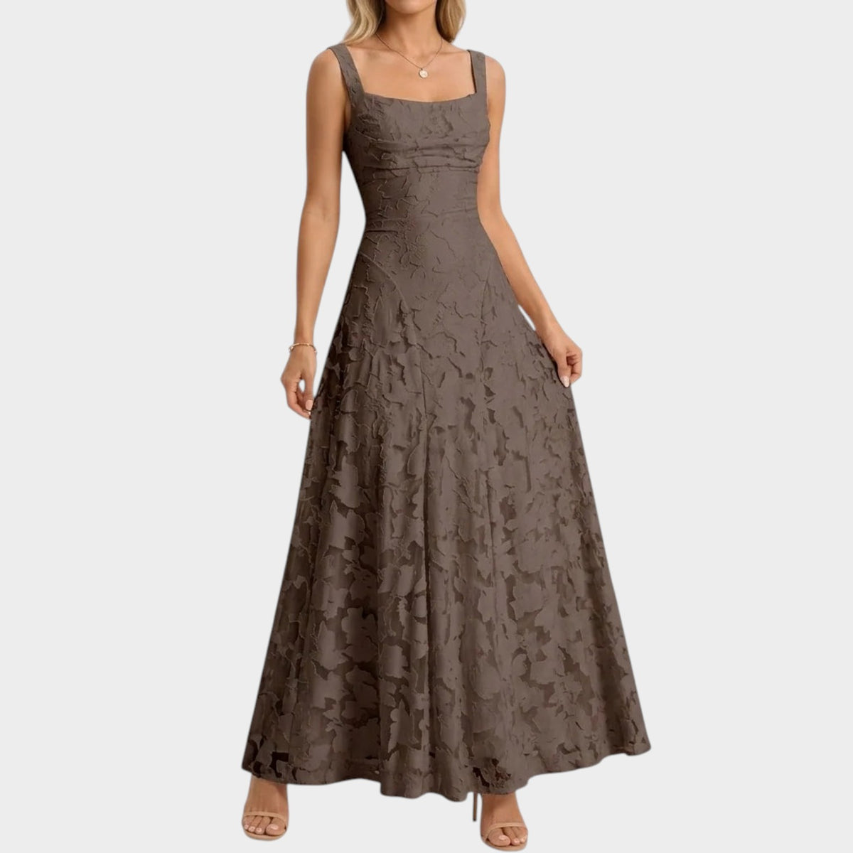 Women’s Floral Lace Maxi Dress with Square Neckline