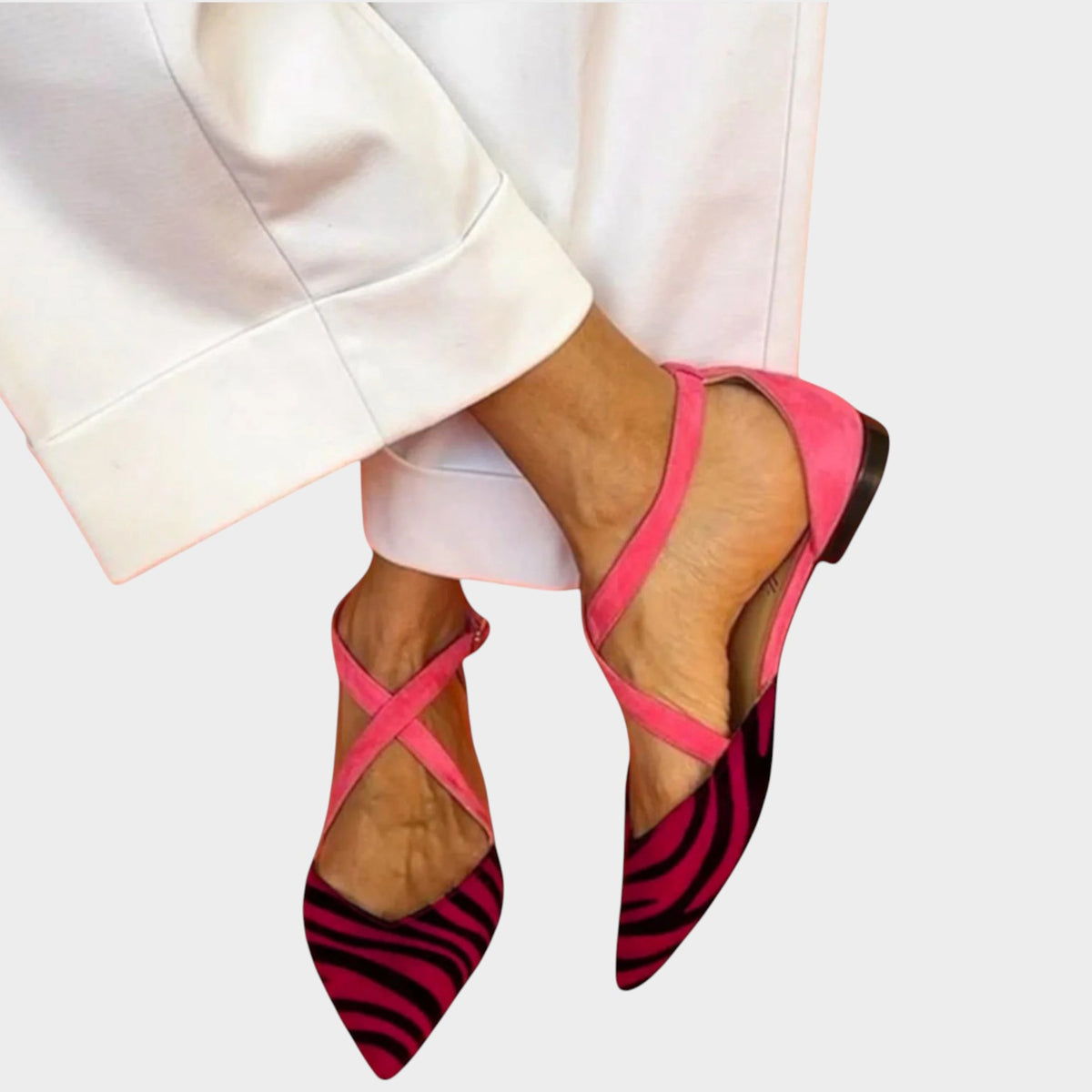 Women’s Slingback Heels Pointed Toe Striped Pattern Cross-Strap