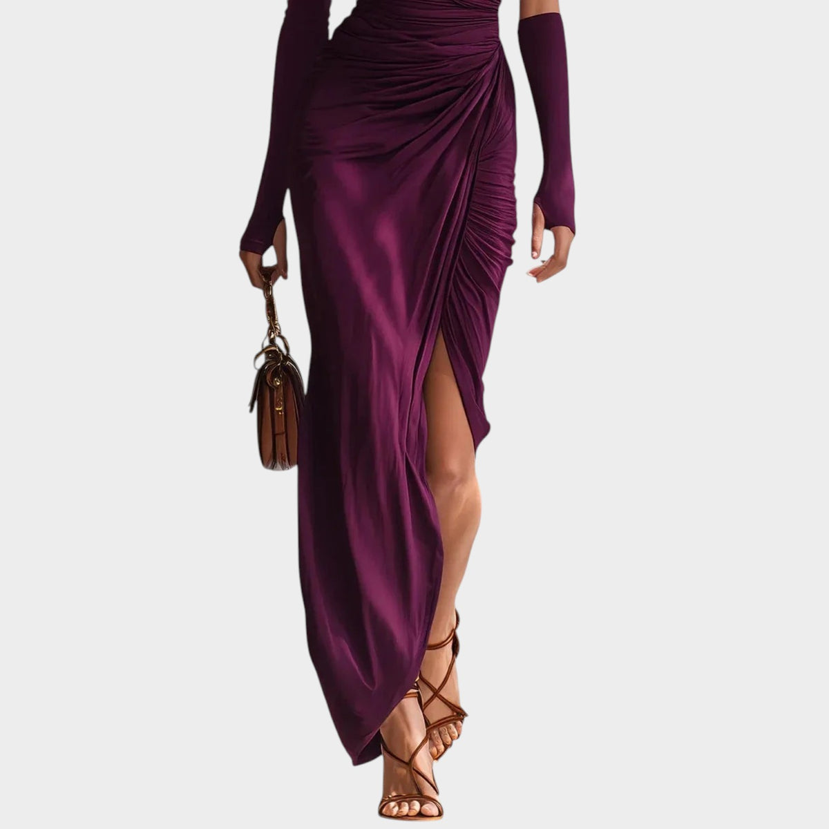Women’s One-Shoulder Maxi Dress with Draped Detail and Side Slit