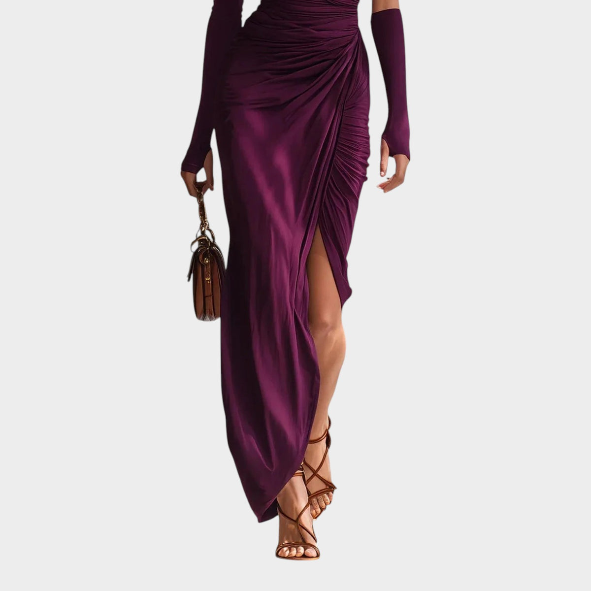 Women’s One-Shoulder Maxi Dress Draped Ruched Design Side Slit
