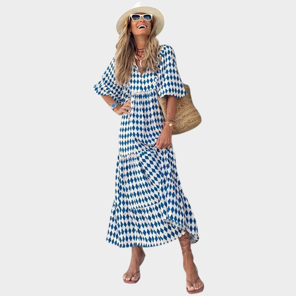 Women’s Polka Dot Maxi Dress with Boho Style and Regular Fit