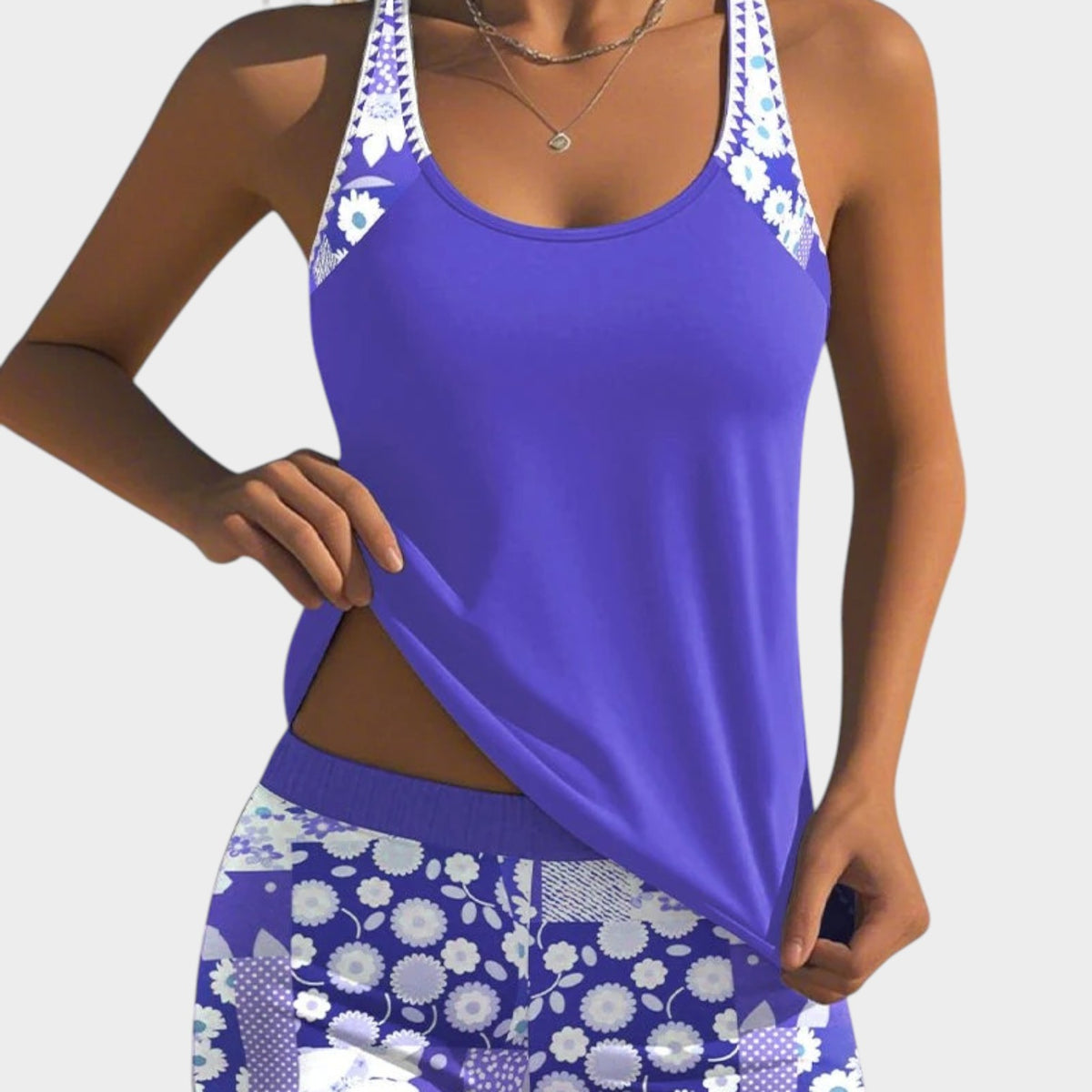 Women’s Tankini Set Sleeveless Top Printed Shorts Polyester Elastane