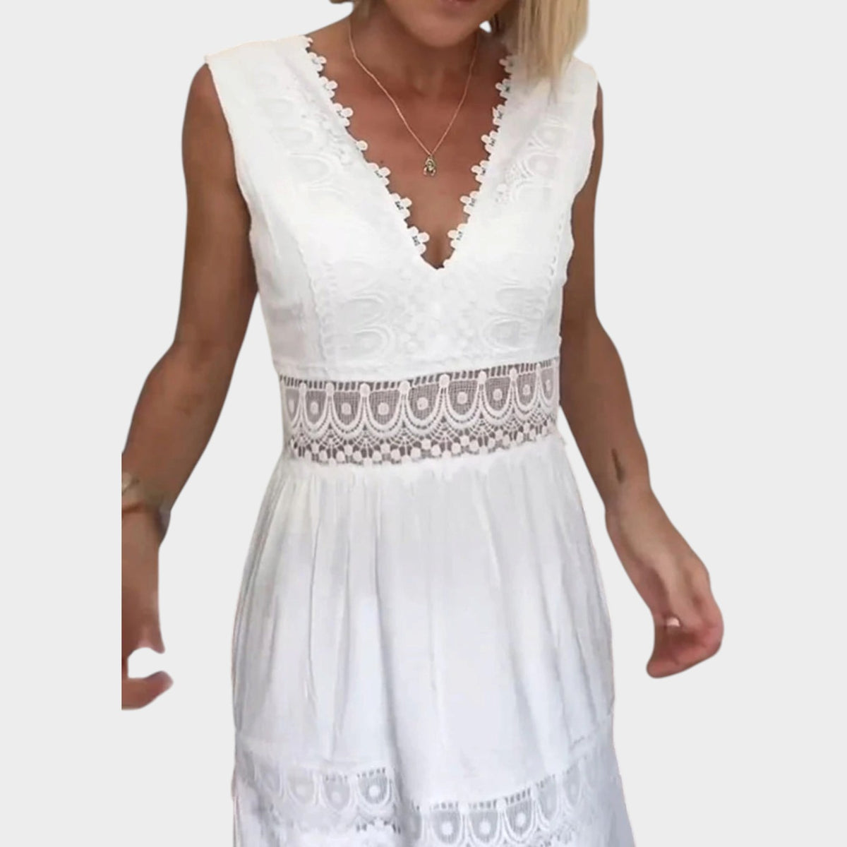 Women’s Lace V-Neck Maxi Dress with Layered Skirt and Flowing Fit