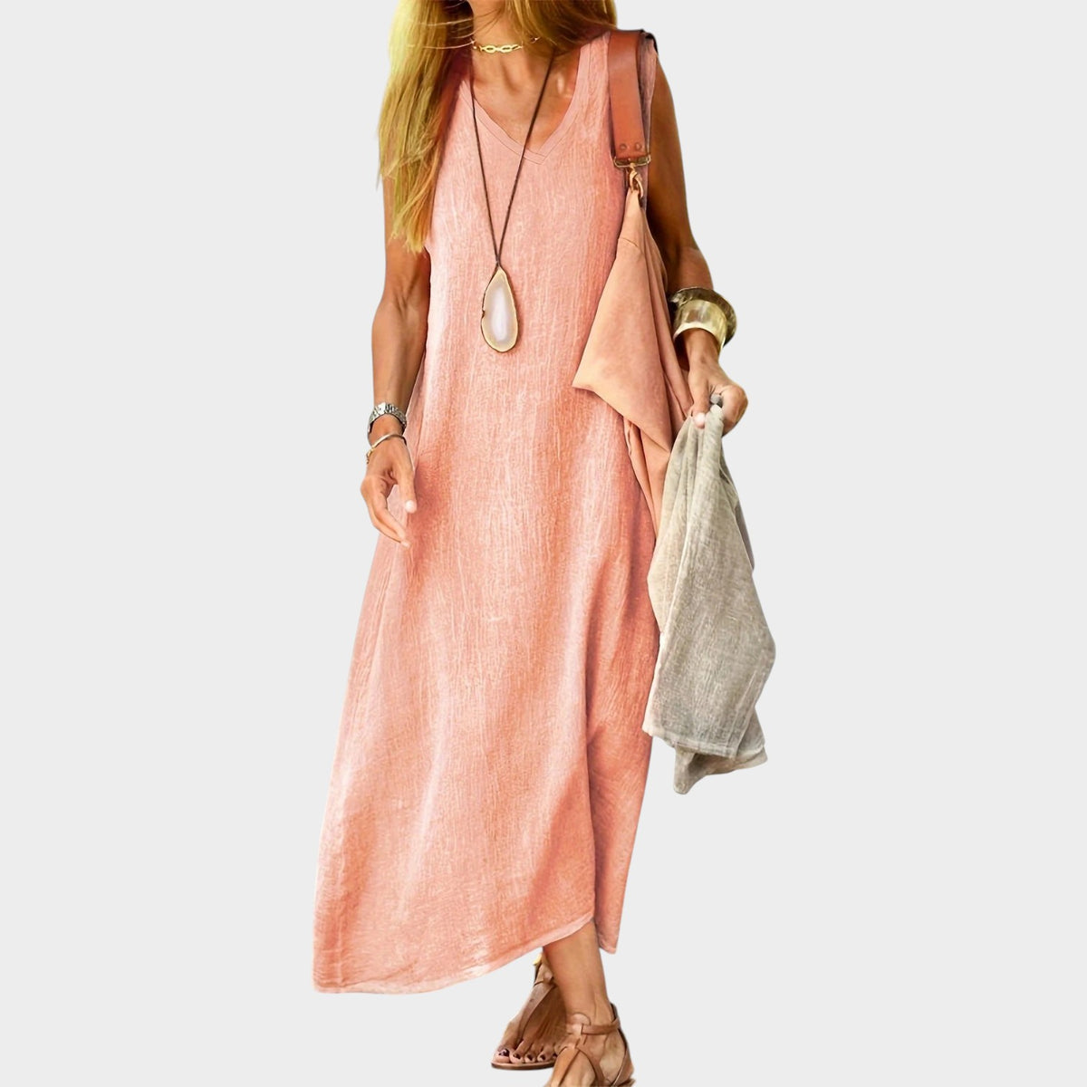 Women’s Sleeveless V-Neck Maxi Dress with Relaxed Fit