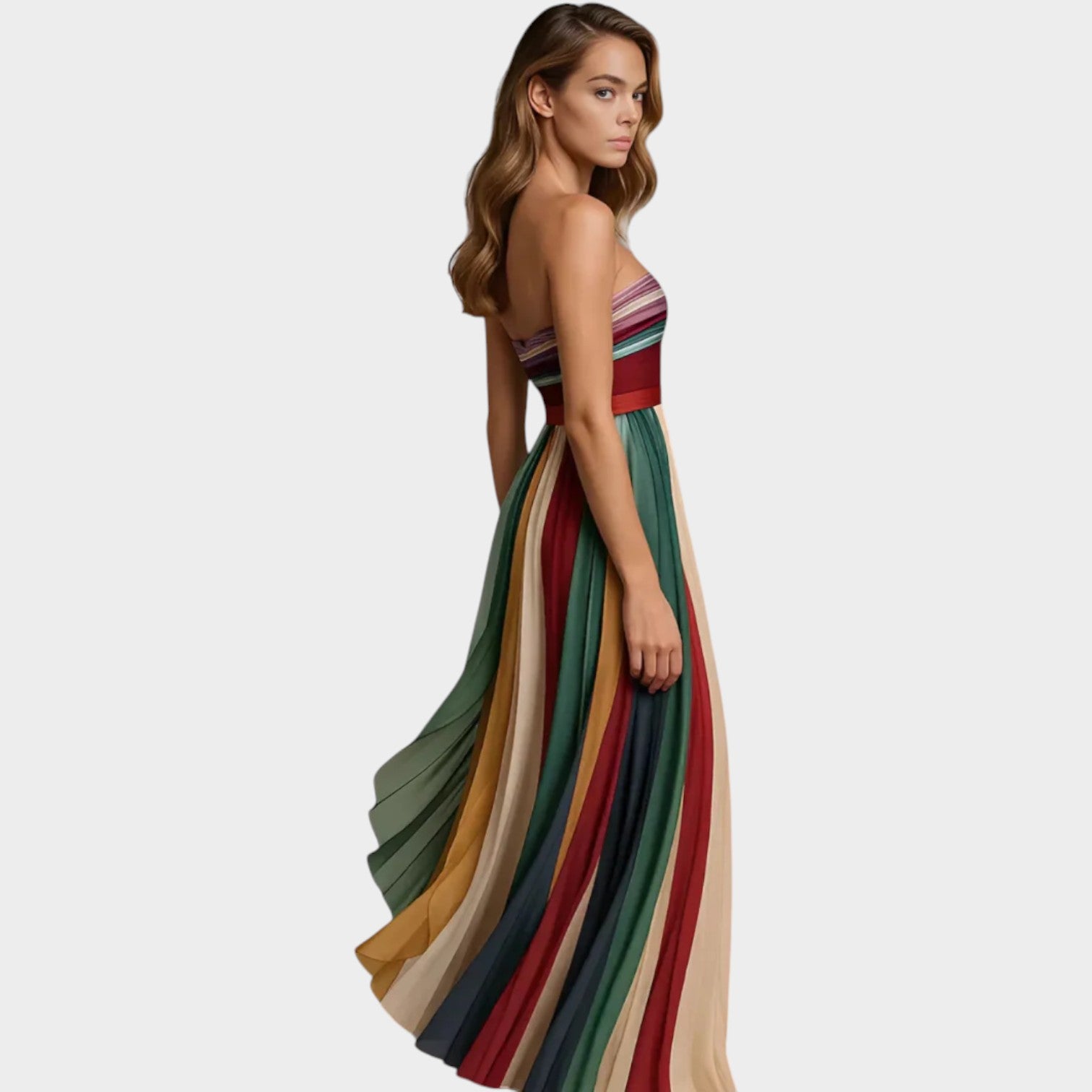 Strapless Pleated Maxi Dress