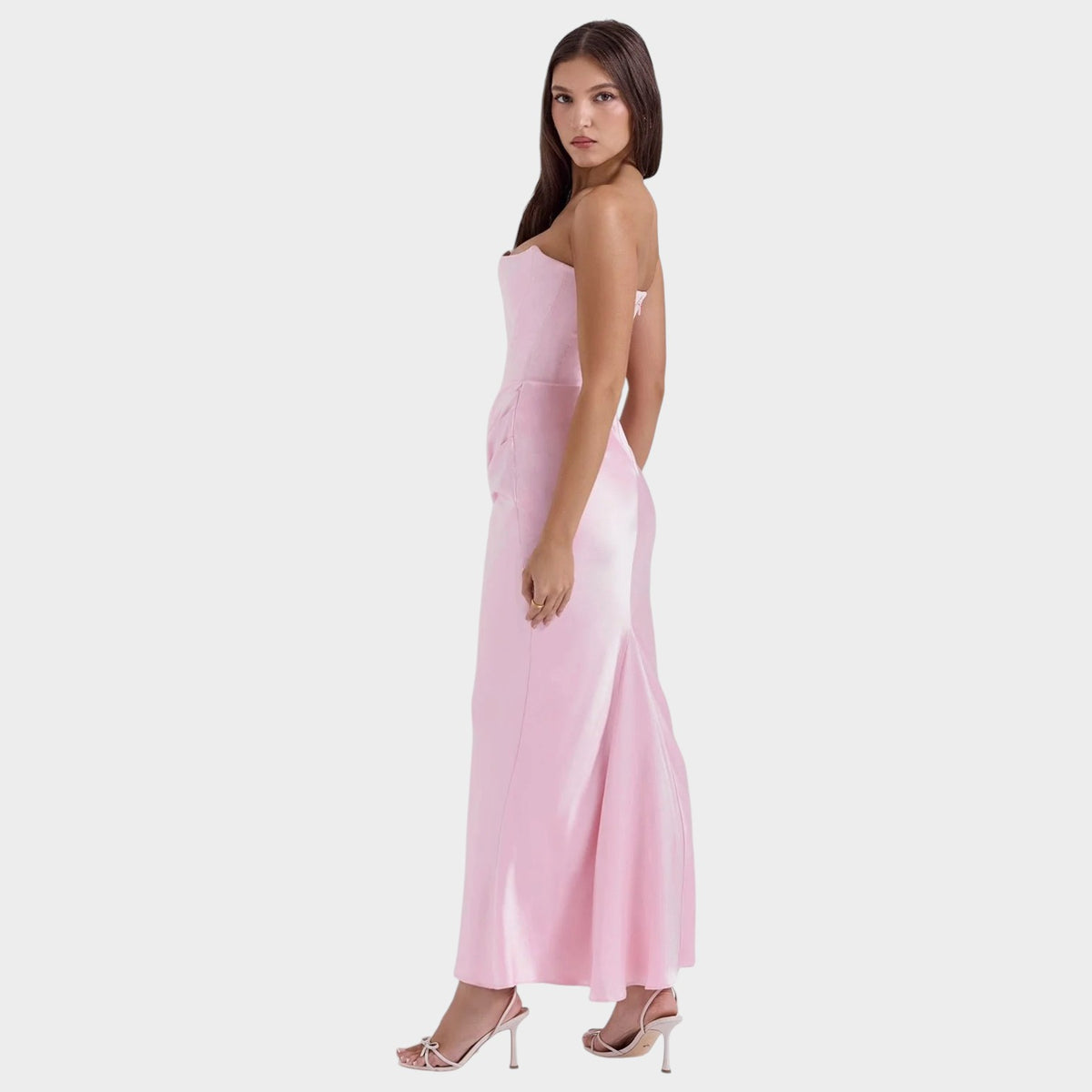Women’s Strapless Corset Maxi Dress with Draped Waist and Fitted Silhouette