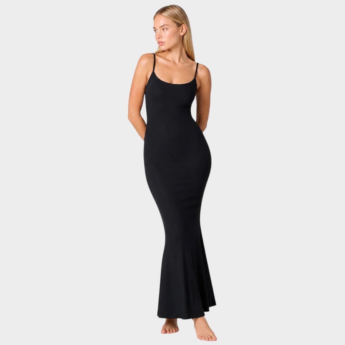 Women’s Stretch Maxi Dress with Spaghetti Straps and Flared Hem