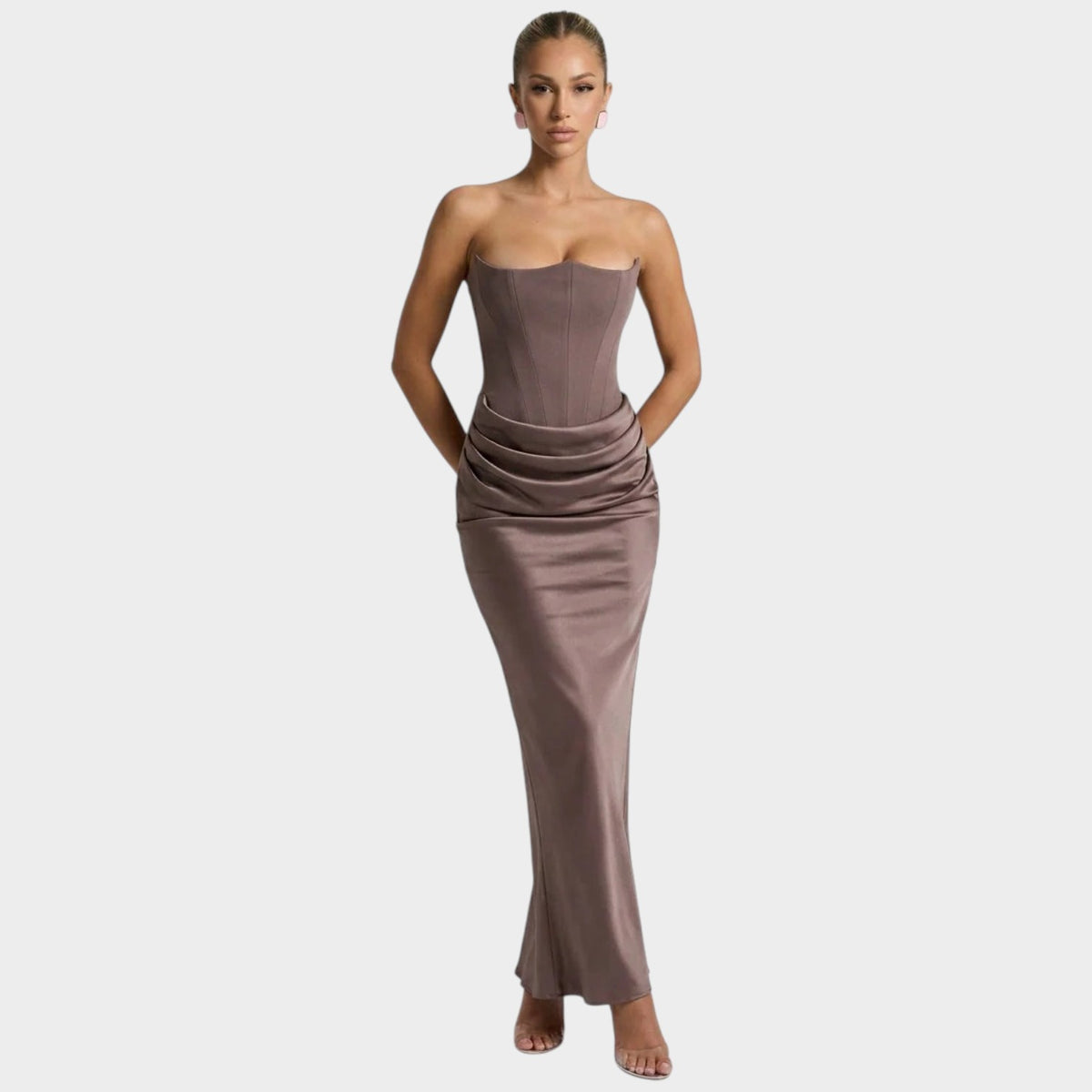 Women’s Strapless Corset Maxi Dress with Satin-Look Skirt