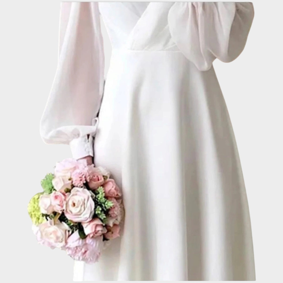 Women’s Midi Dress Wrap Front Long Puff Sleeves Defined Waist