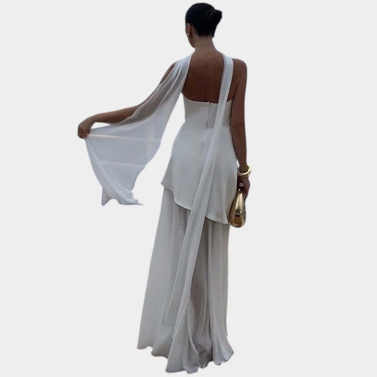 Women’s Strapless Mesh Maxi Dress with Asymmetric Hem