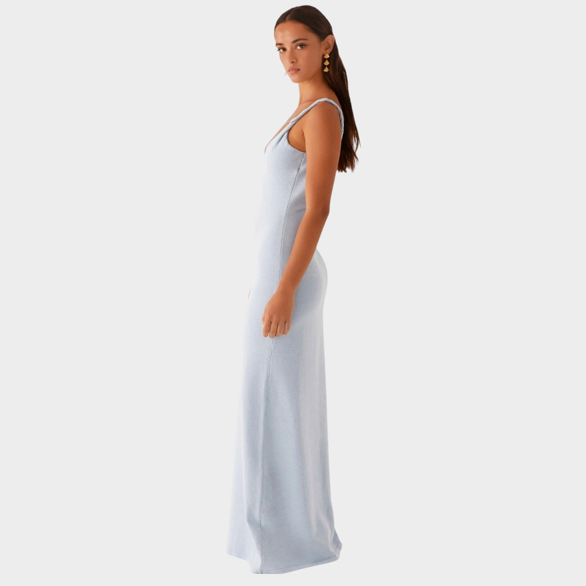 Women’s Maxi Dress with Twisted Shoulder Straps and Plunge V-Neck