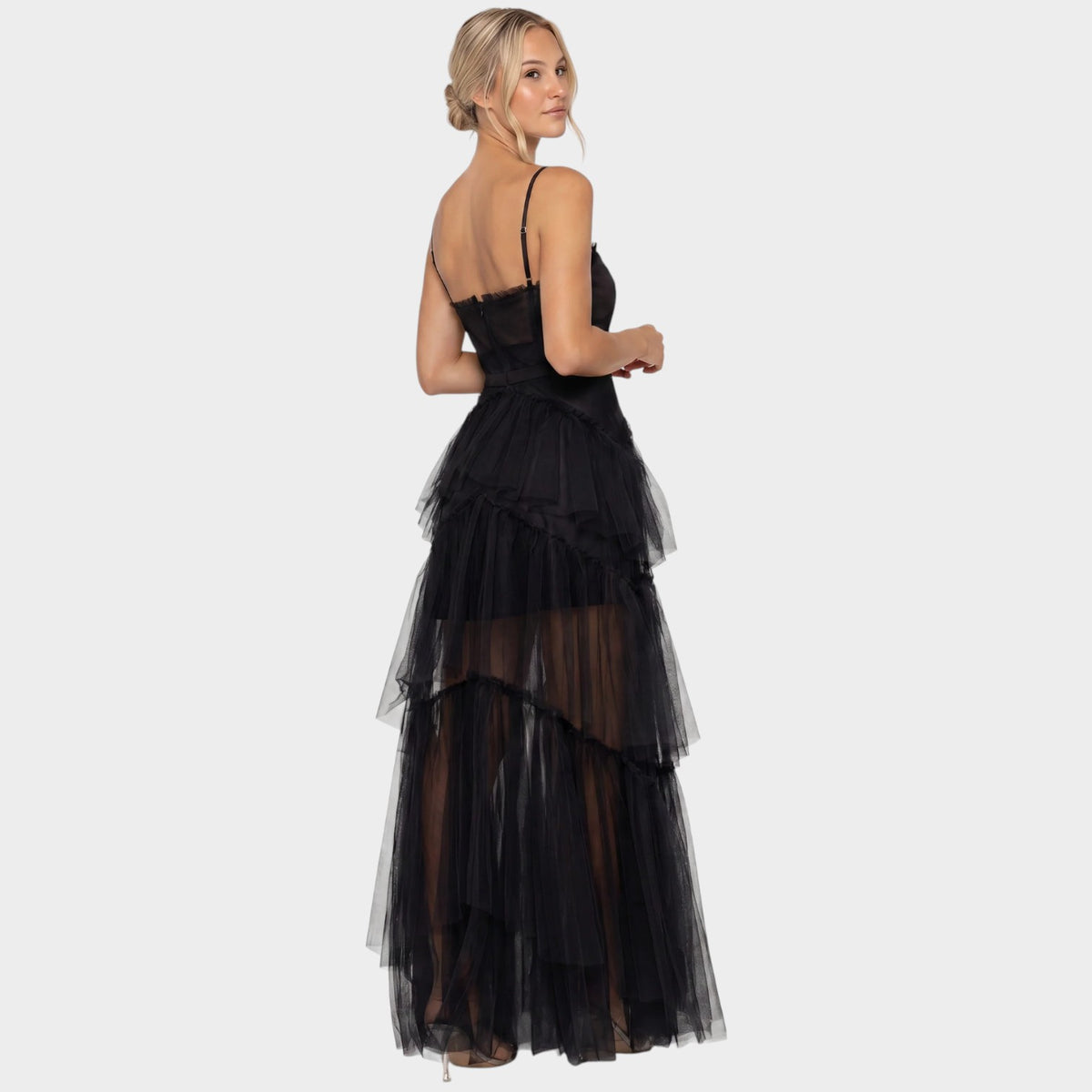 Women’s Mesh Corset Maxi Dress with Spaghetti Straps