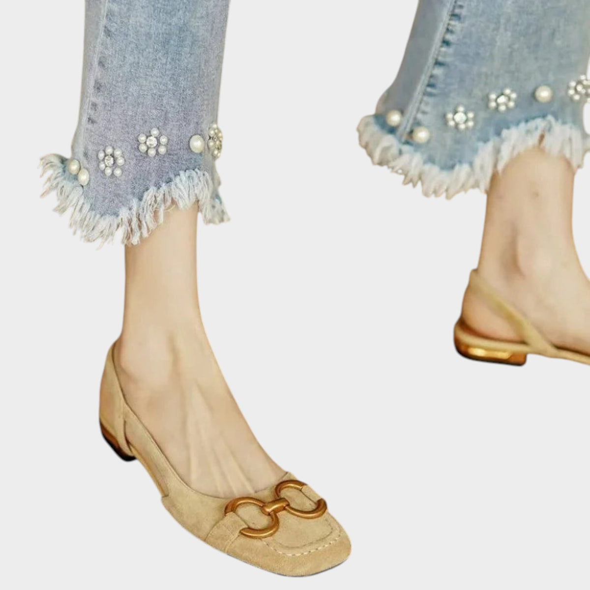 Women’s Leather Slingback Flats Buckle Detail Low Heel