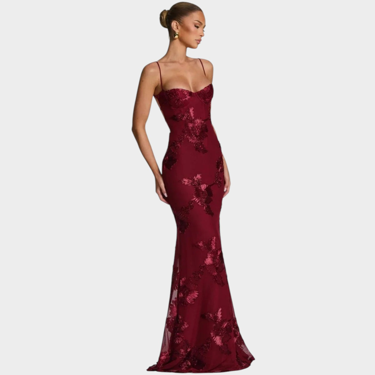 Women’s Floral Embroidered Maxi Dress with Spaghetti Straps and Sweetheart Neckline