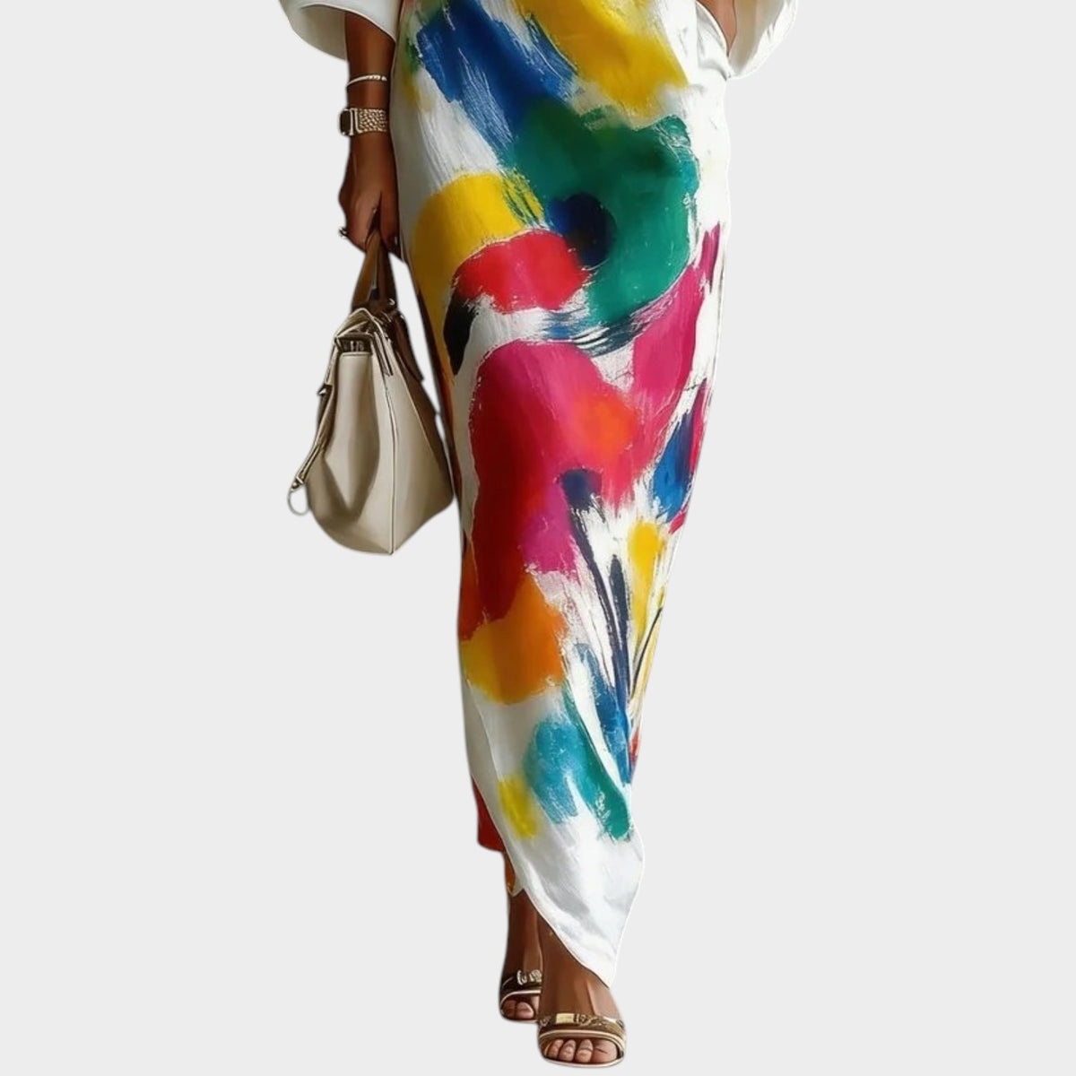 Women’s One-Shoulder Maxi Dress with Abstract Print