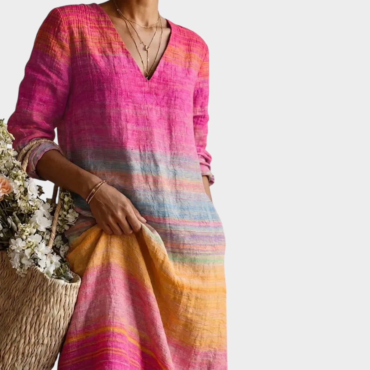 Women’s Midi Dress Relaxed Fit Striped 3D Print Pockets