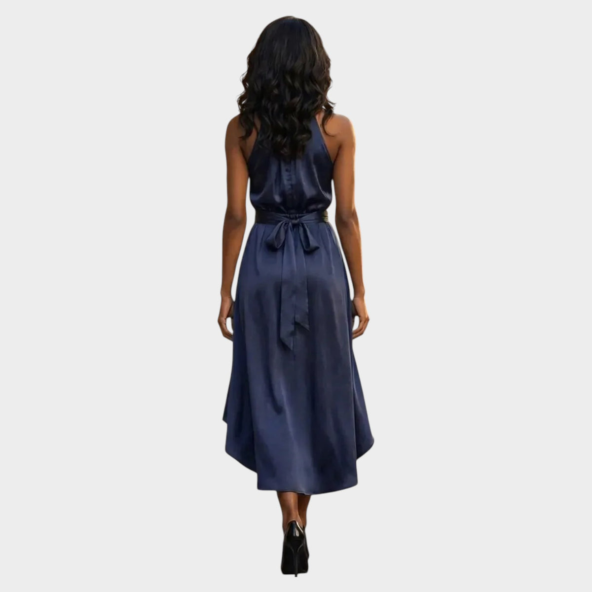 Women’s Formal Maxi Dress with Wrap Waist and High-Low Hem
