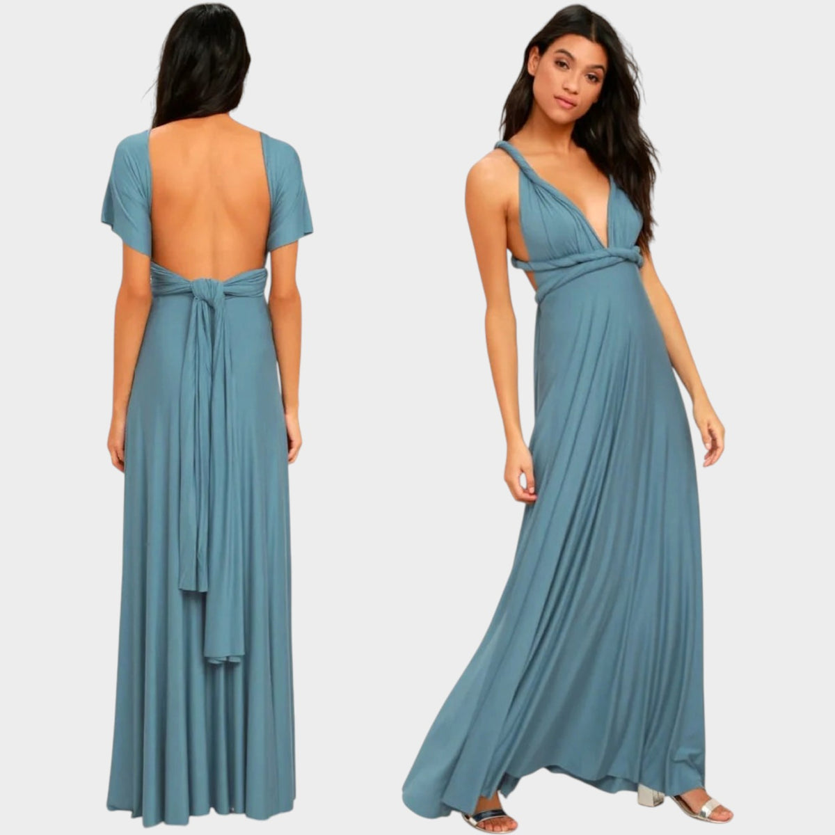 Women’s Convertible Maxi Wrap Dress with Deep V-Neck and Open Back
