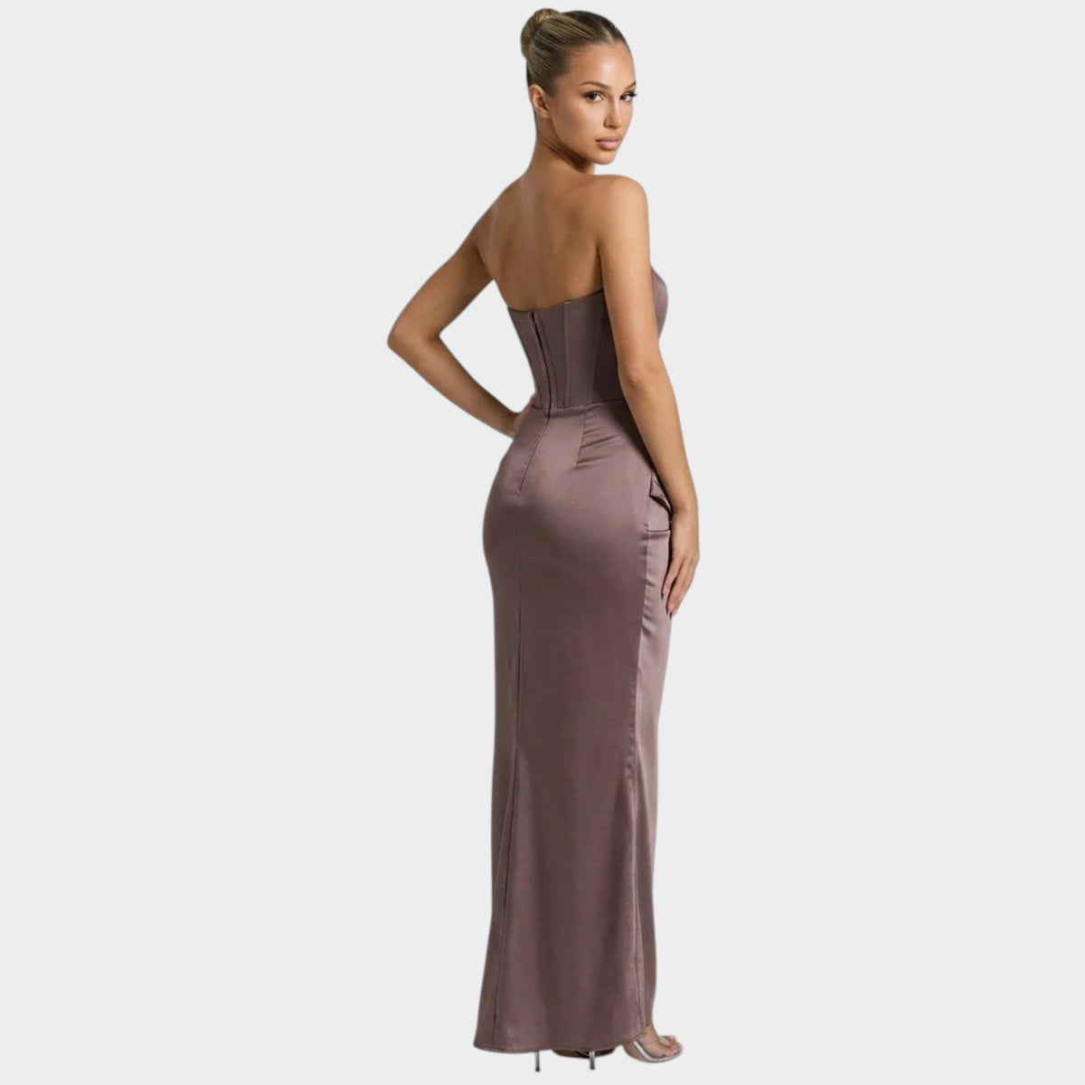 Women’s Strapless Corset Maxi Dress with Satin-Look Skirt