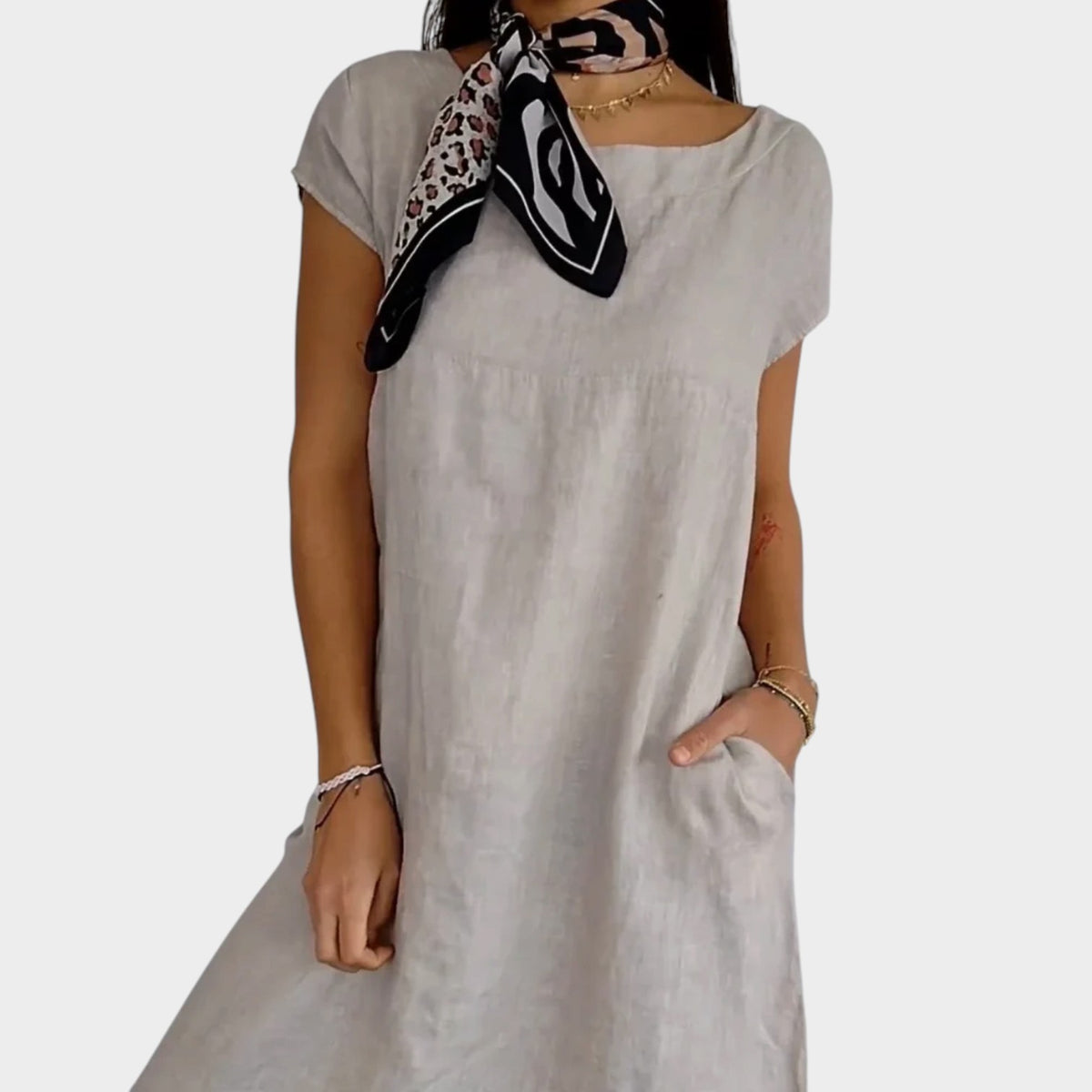 Women’s A-Line Dress with Short Sleeves and Side Pockets