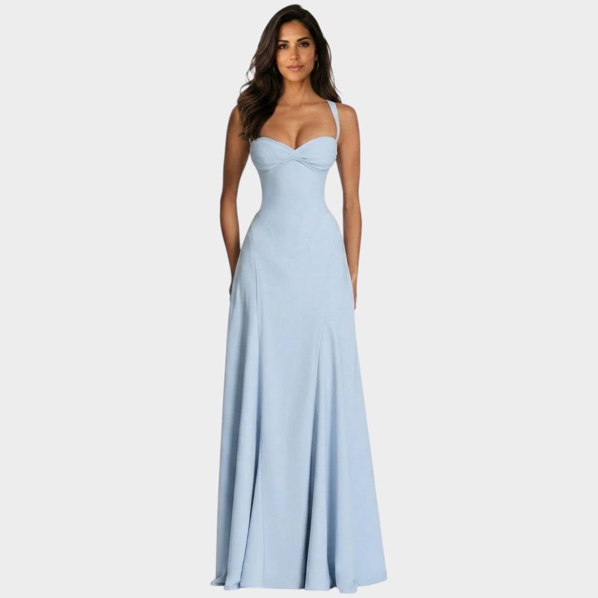 Women’s Sweetheart Neck Maxi Dress with Strappy Bodice, Flowing Skirt