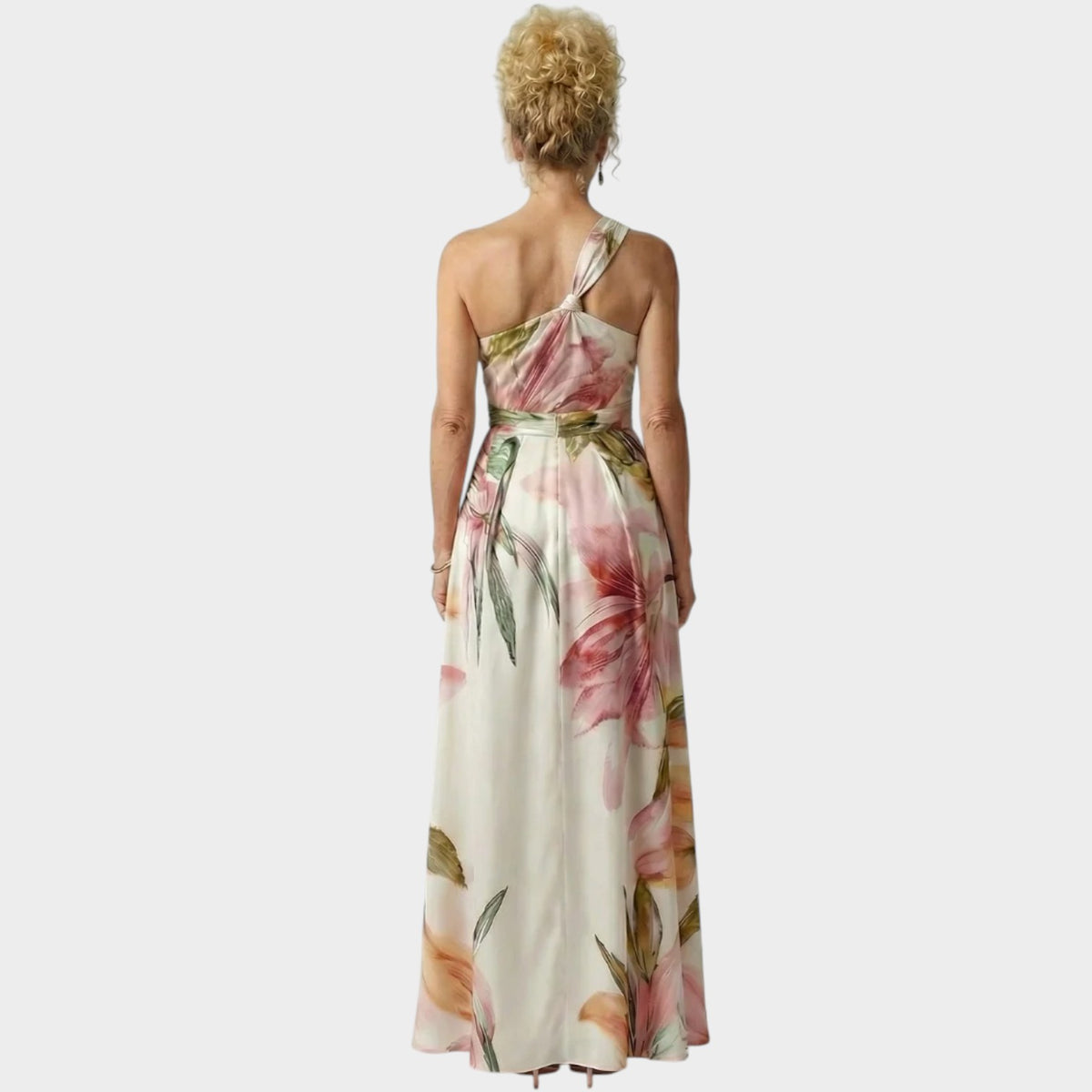 Women’s Floral Maxi Dress with Halter Neckline and Defined Waist
