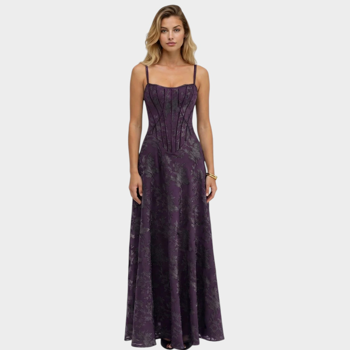 Women’s Corset Maxi Dress with Lurex Floral Pattern