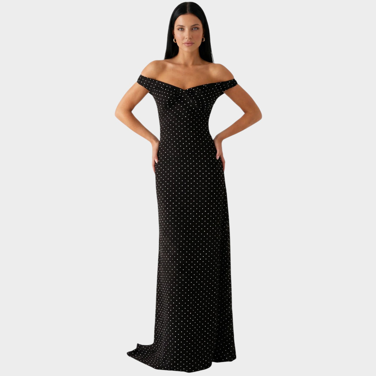 Women’s Polka Dot Maxi Dress with Off-Shoulder Sweetheart Neckline