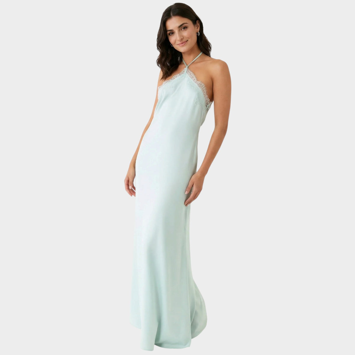 Women’s Halter Neck Maxi Dress with Lace Trim and Open Back