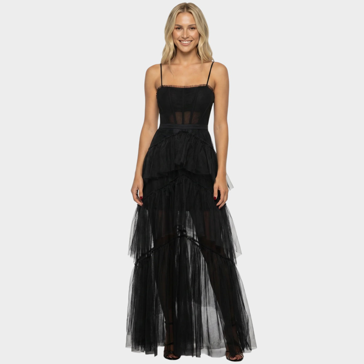 Women’s Mesh Corset Maxi Dress with Spaghetti Straps