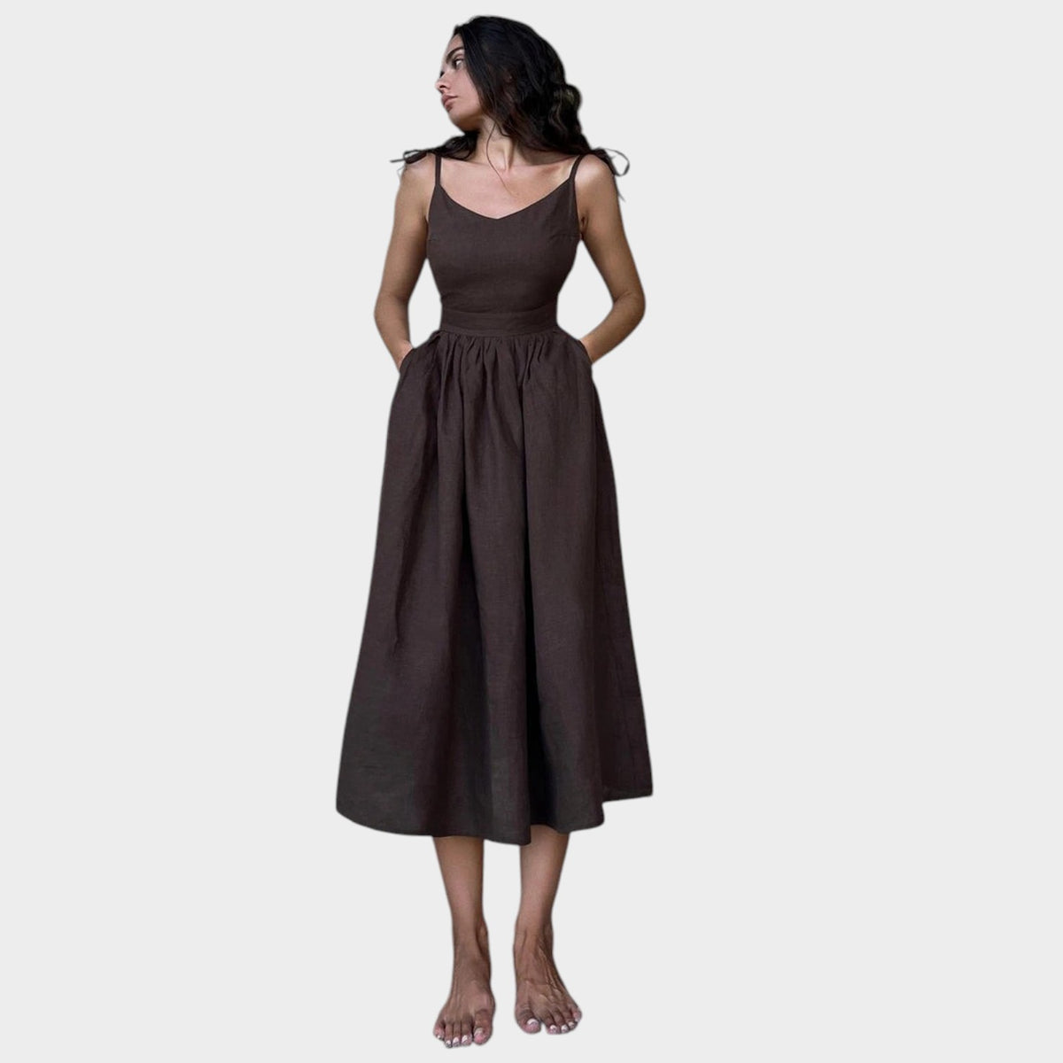 Women’s Sleeveless Maxi Dress with V-Neck and Open Back