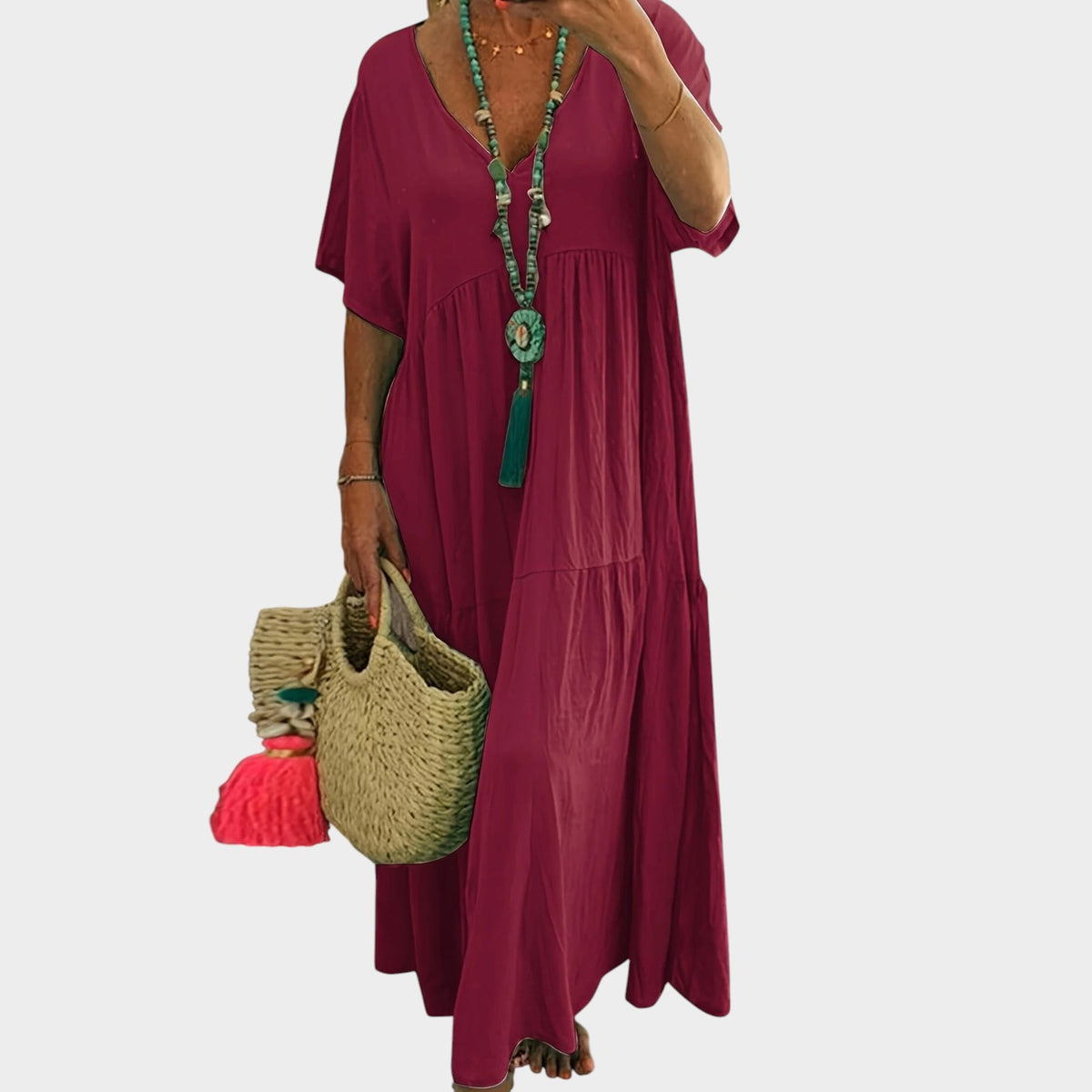 Women’s Plus Size Maxi Dress with V-Neck and Tiered Skirt