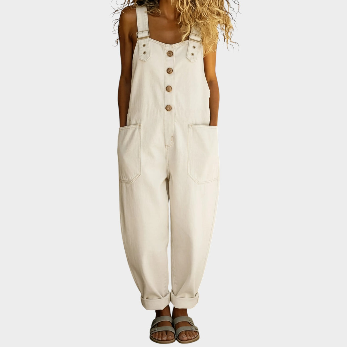 Women’s Denim Dungarees Wide-Leg Adjustable Buckle Straps