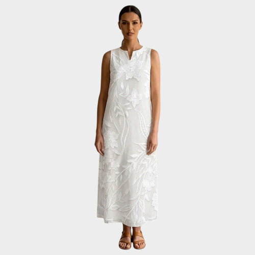 Women’s Maxi Dress Floral Embroidered Sleeveless with Notched Neckline